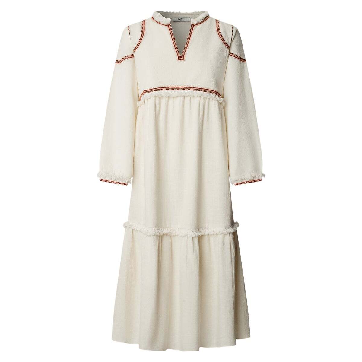 Robe Midi À Col En V blanche toile, PEPE JEANS