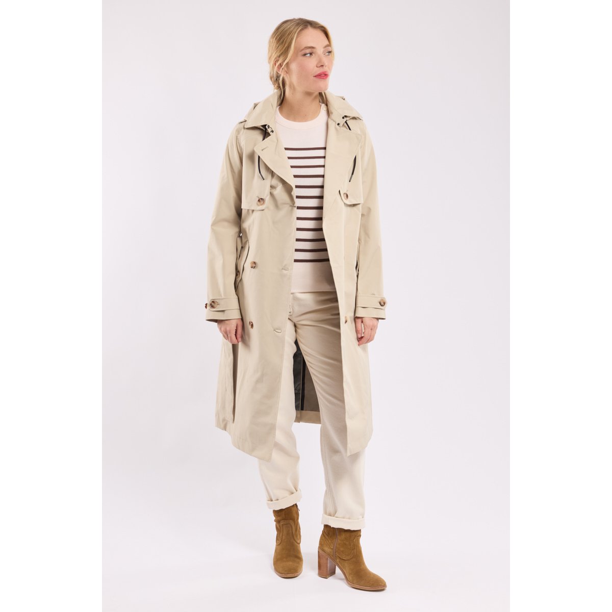 Trench long en polyester recyclé BEAUCE beige, BERMUDES
