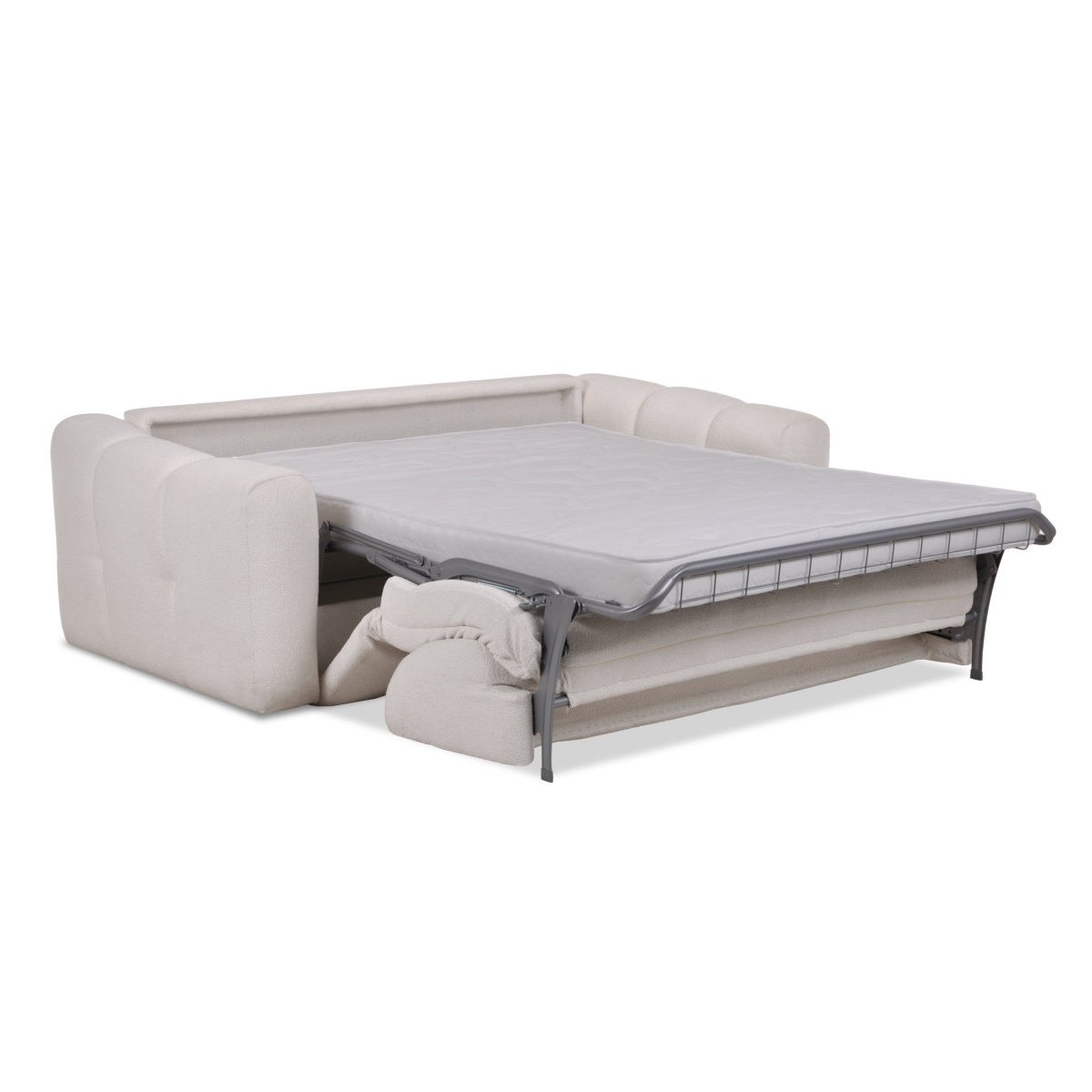 Canapé lit 3 places en tissu bouclette, BRADLEY blanc, BOBOCHIC