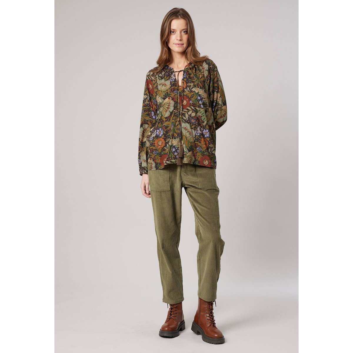 Blouse fluide femme imprimé fleuri CELINI khaki, DEELUXE