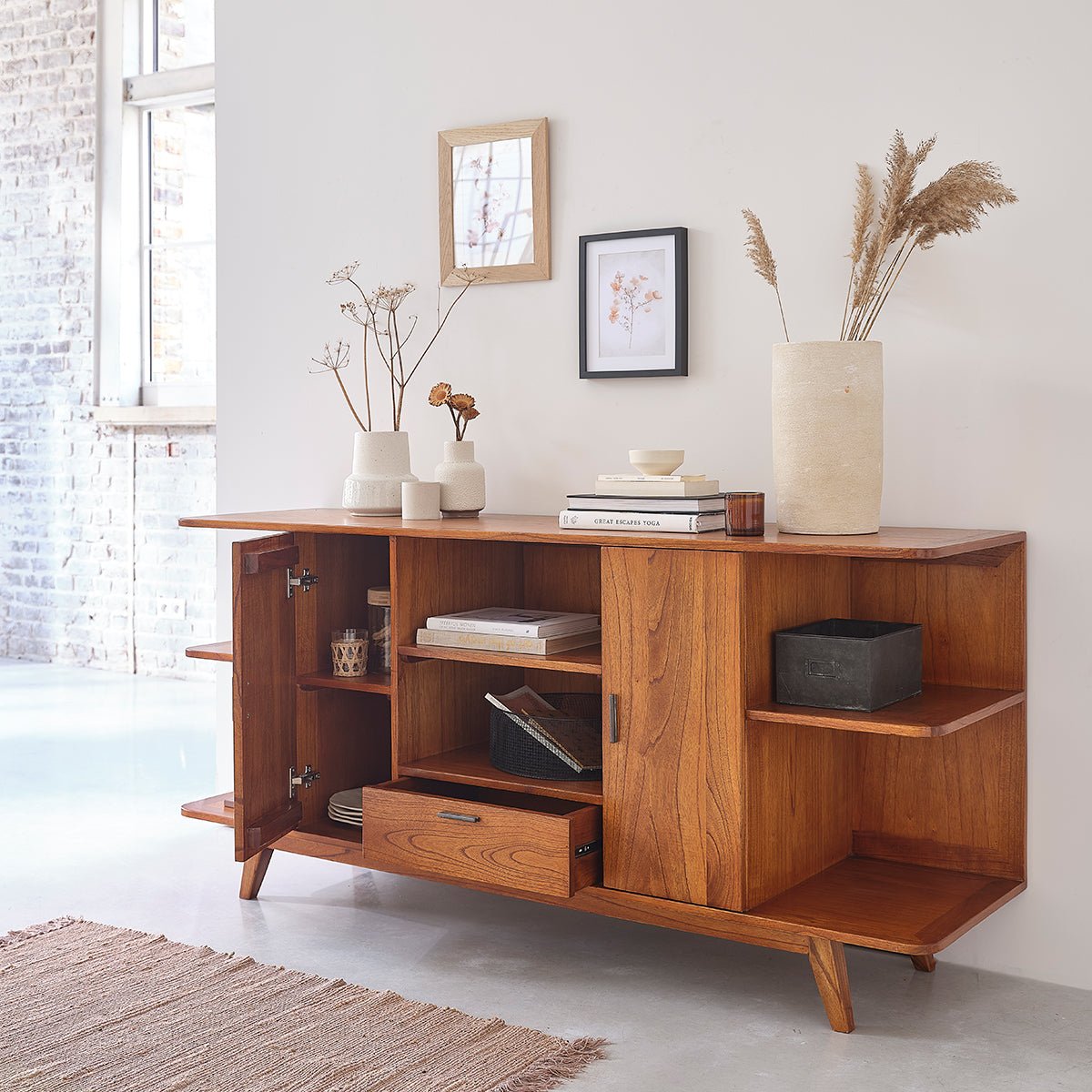 Buffet en bois massif 2 portes  CELESTE naturel, BERAH GETAH