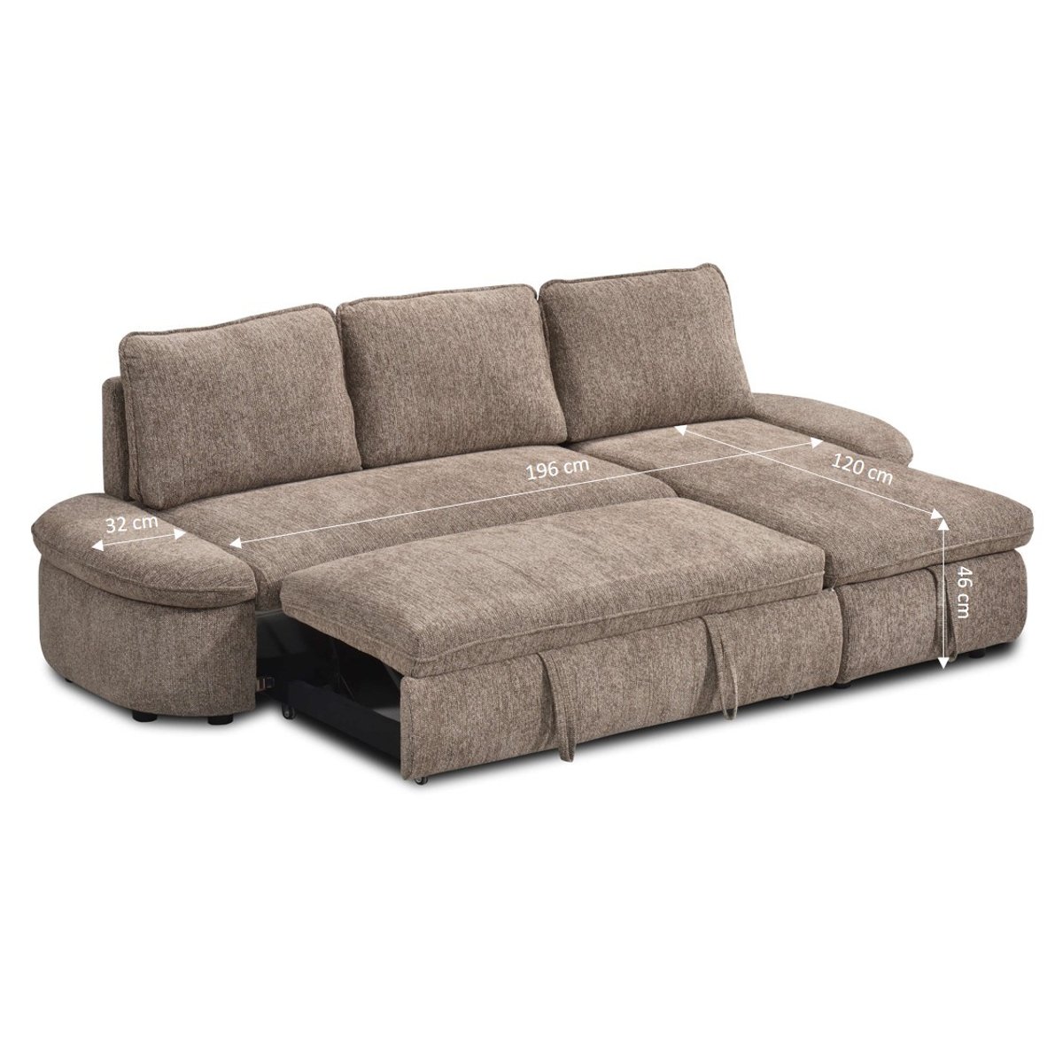 Canapé d'angle convertible tissu LORMA marron, BAÏTA