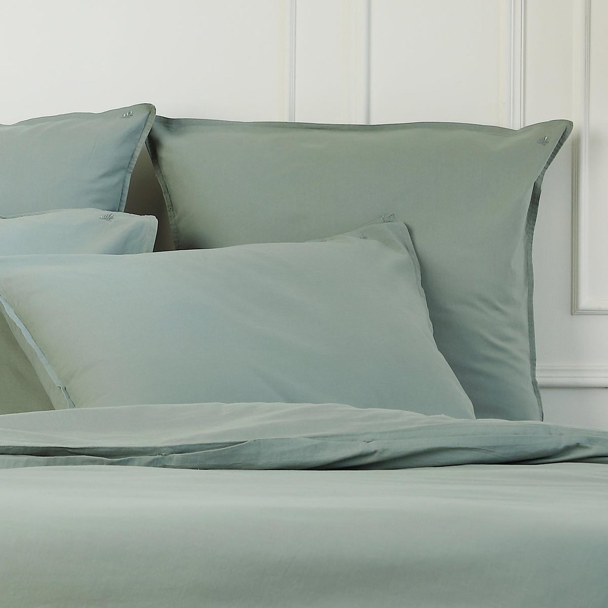Parure + taies 65x65 coton lavé LUNA vert céladon, FEBRONIE