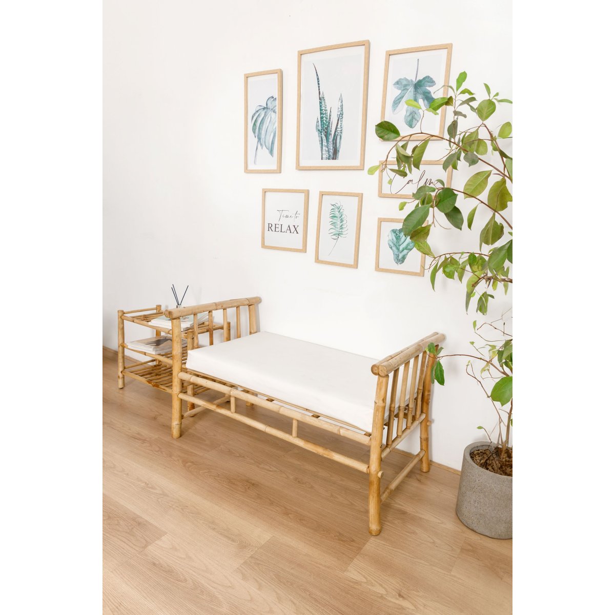 Banc en bois de bambou et tissu, DILI bois naturel, NORDLYS
