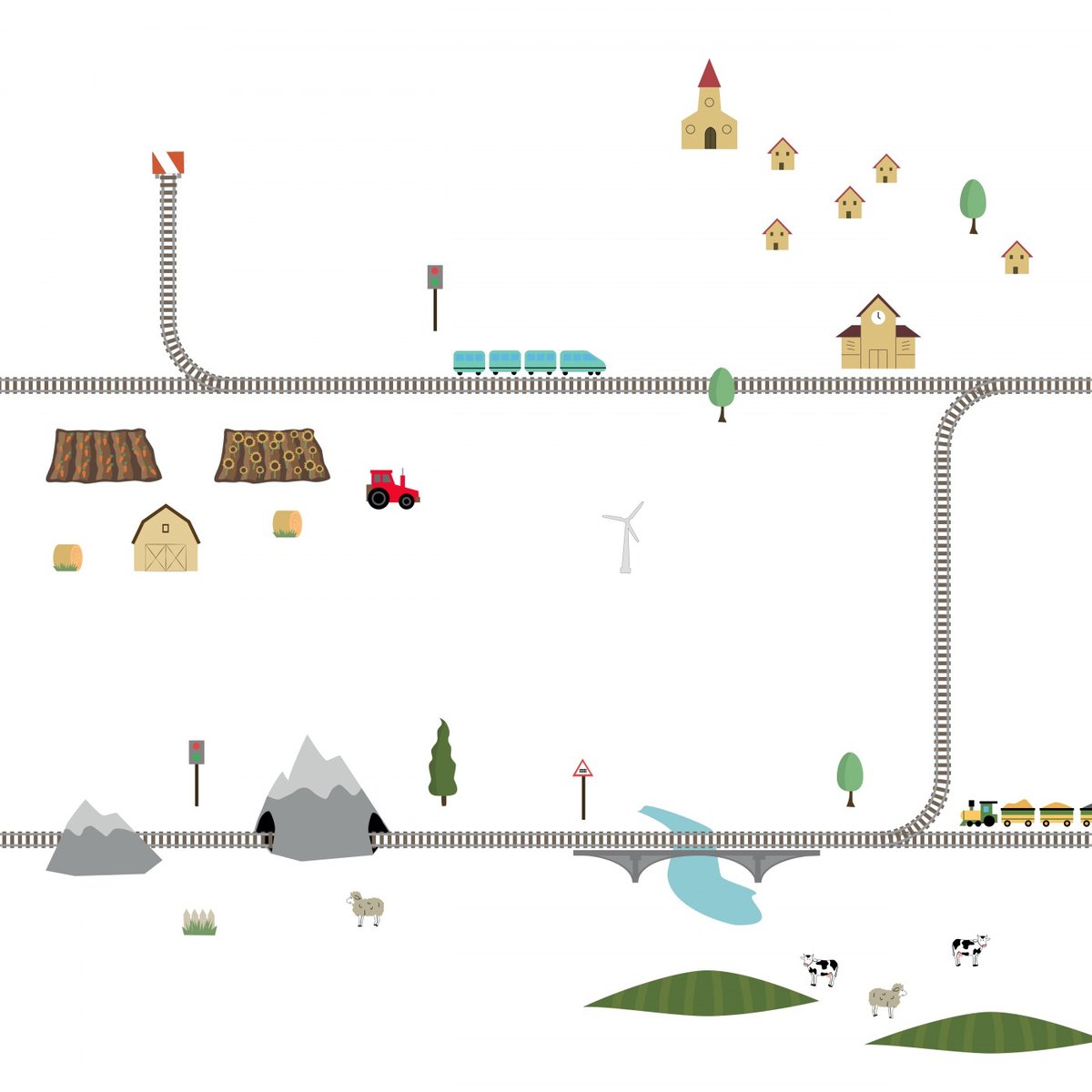 Sticker Mural Grande Frise Voyage en Train 6m multicolore, ARCHIV