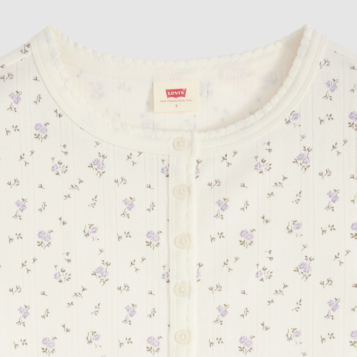 T-shirt manches courtes, maille pointelle, imprimé fleurs ecru, LEVI'S