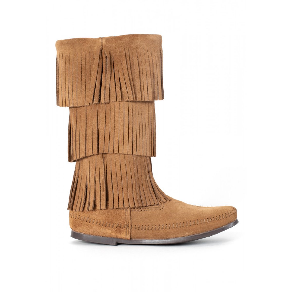 Bottes en cuir et daim 3-LAYER FRINGE marron clair, MINNETONKA
