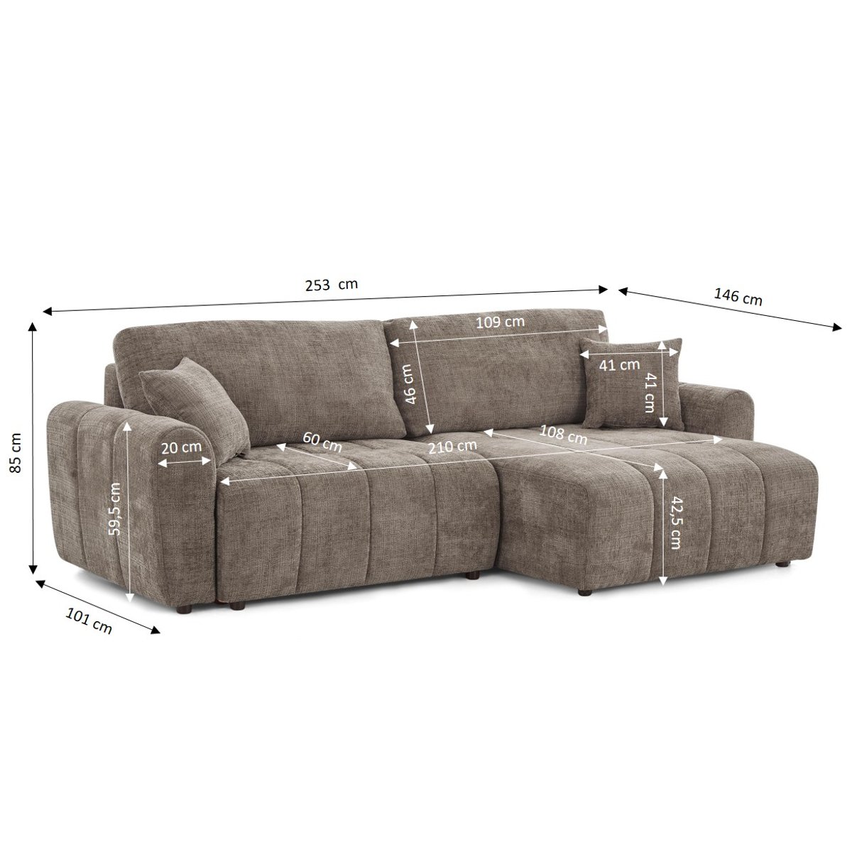 Canapé angle convertible 4 places tissu JONEA marron, BAÏTA