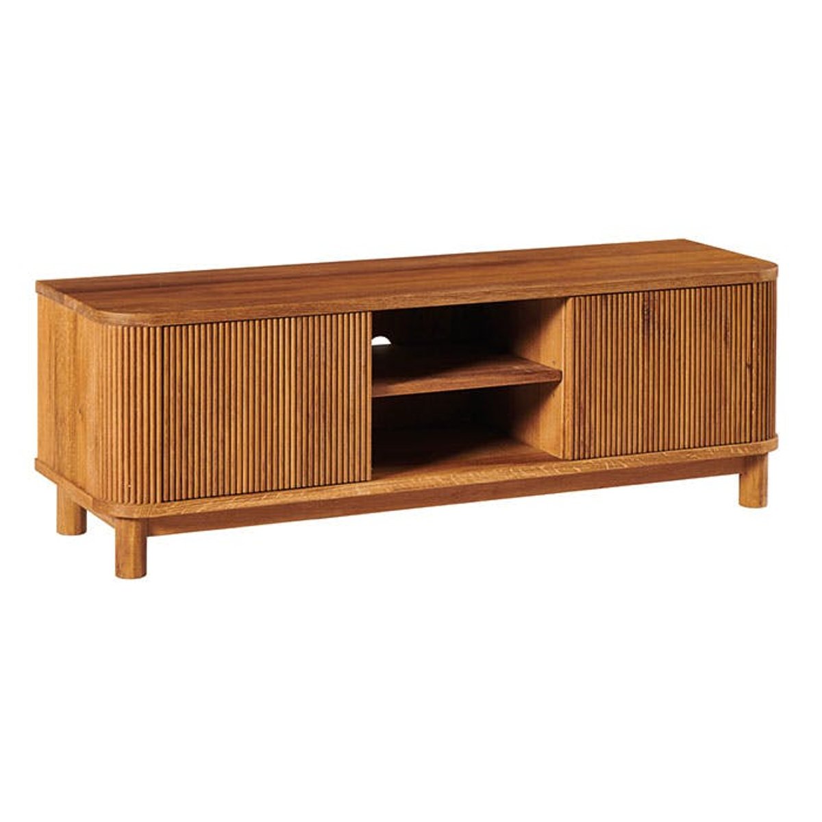 Meuble TV contemporain chêne rainuré 2 portes 2 niches IENA bois naturel, PIER IMPORT