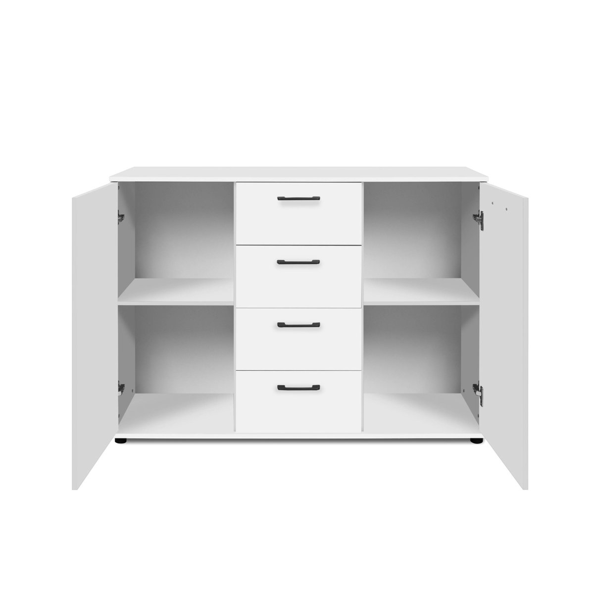Buffet étroit blanc 2 portes 4 tiroirs ALVA blanc, PIER IMPORT