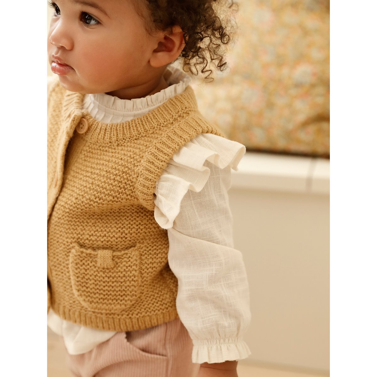 Gilet bébé sans manches boutonné ocre, VERTBAUDET