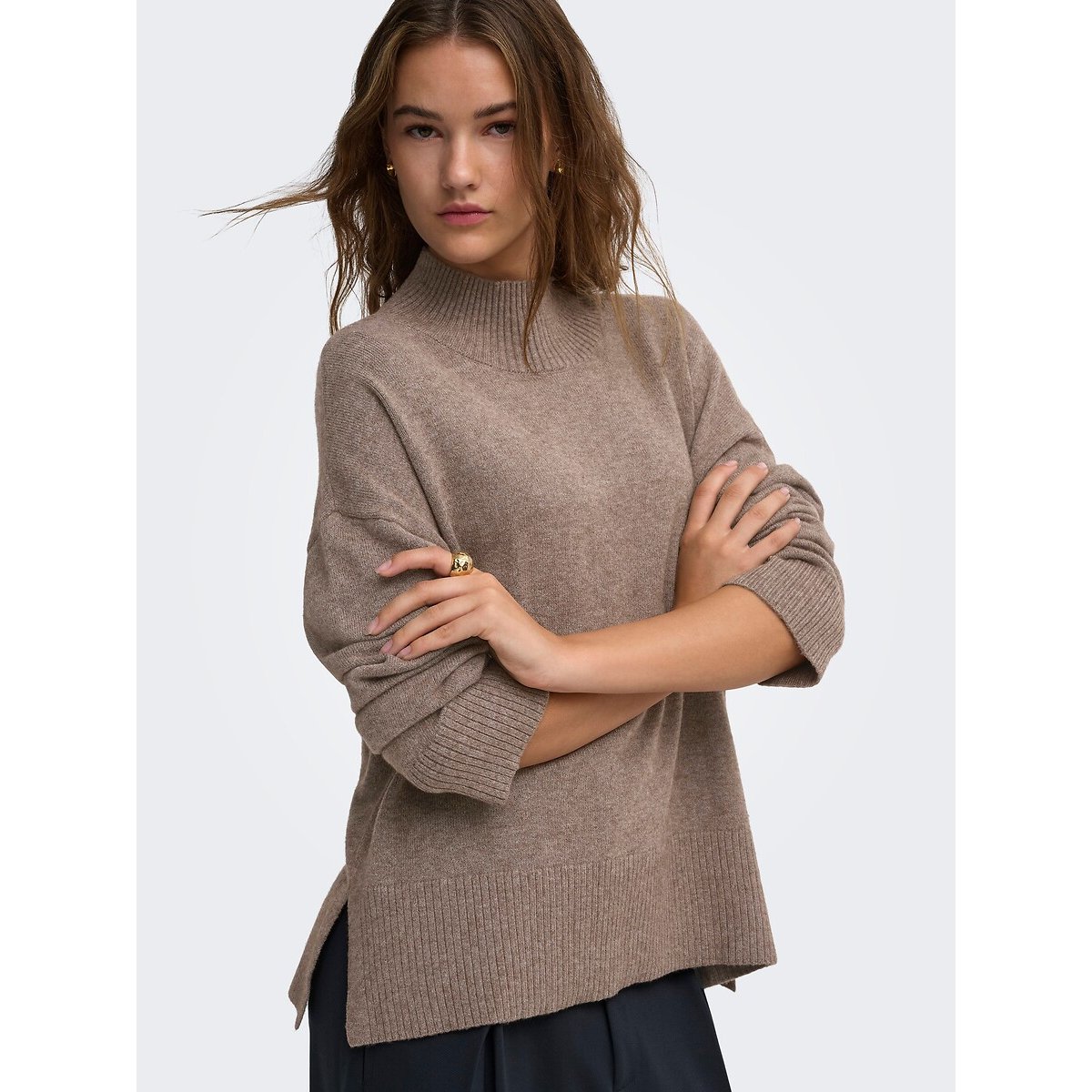 Pull col montant beige, ONLY