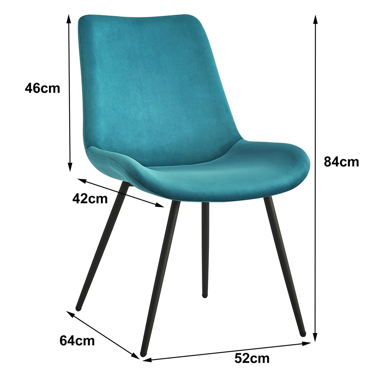 Lot de 2 chaises, métal et velours, KOGE bleu canard, NORDLYS