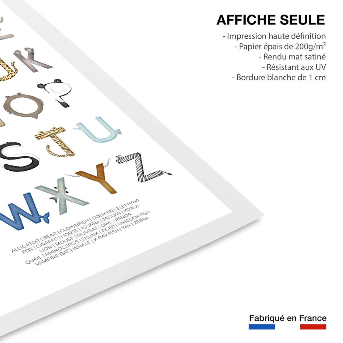 Affiche enfant lettres anglaises affiche seule, HEXOA