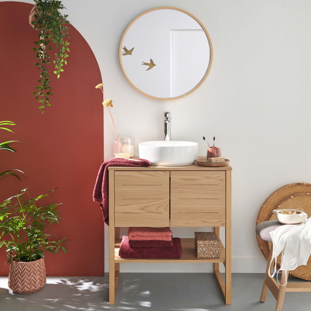 Meuble simple +vasque +miroir ATOLL bois clair, MOB IN