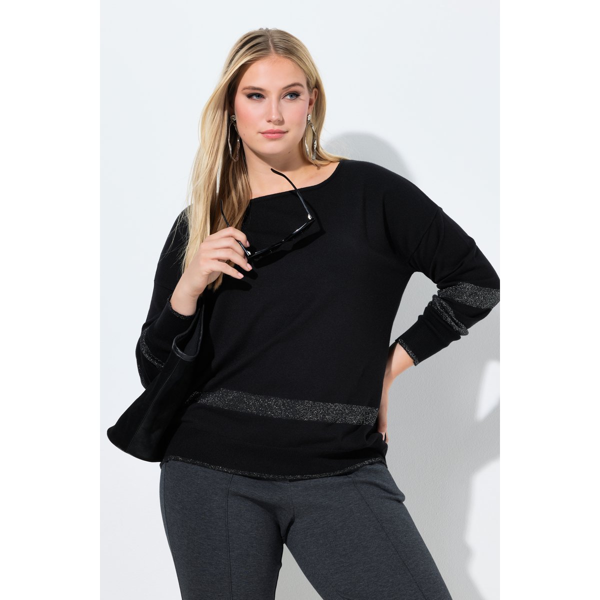 Pull oversize à rayures noir, ULLA POPKEN