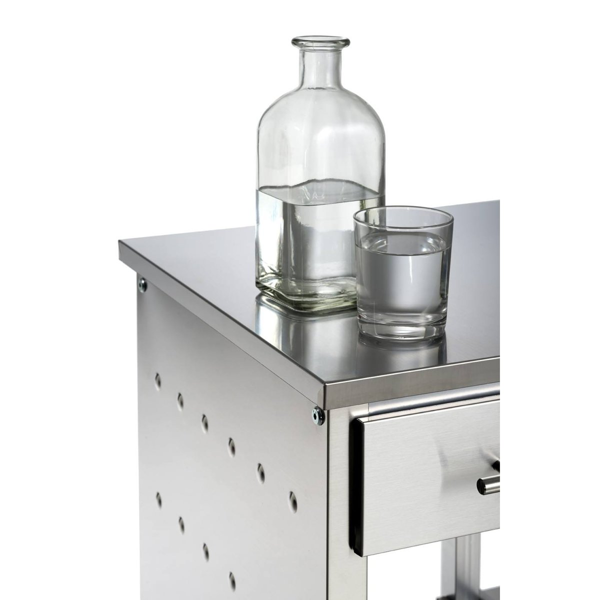 Desserte de cuisine inox à roulettes OTTO avec tiroir et paniers argent, DON HIERRO