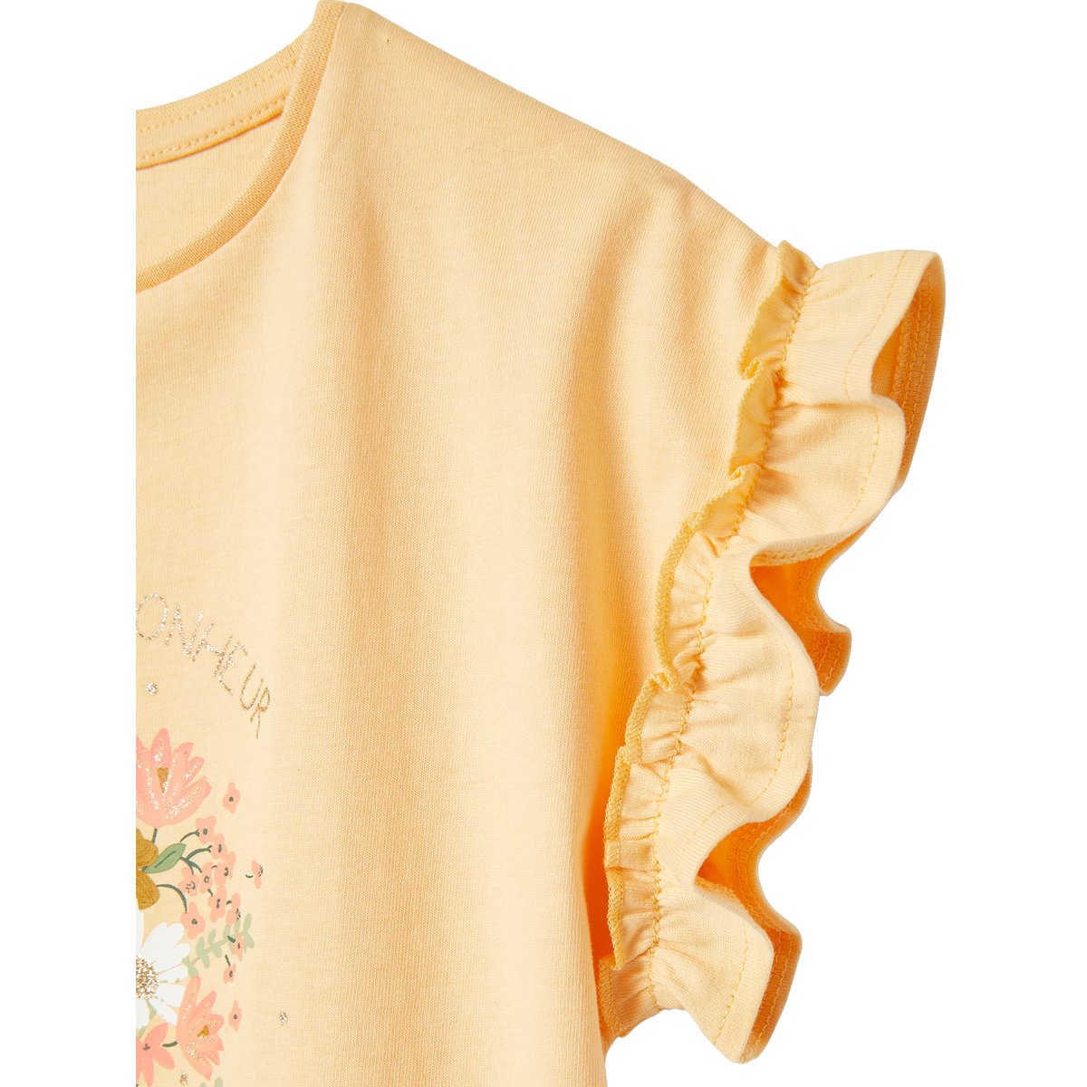 T-shirt à motif irisé manches courtes volantées jaune pâle, VERTBAUDET