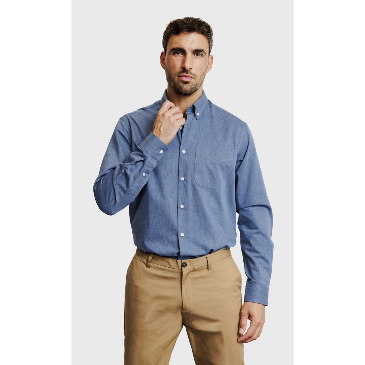 Chemise Regular fit unie effet denim bleu ciel, ACROSS