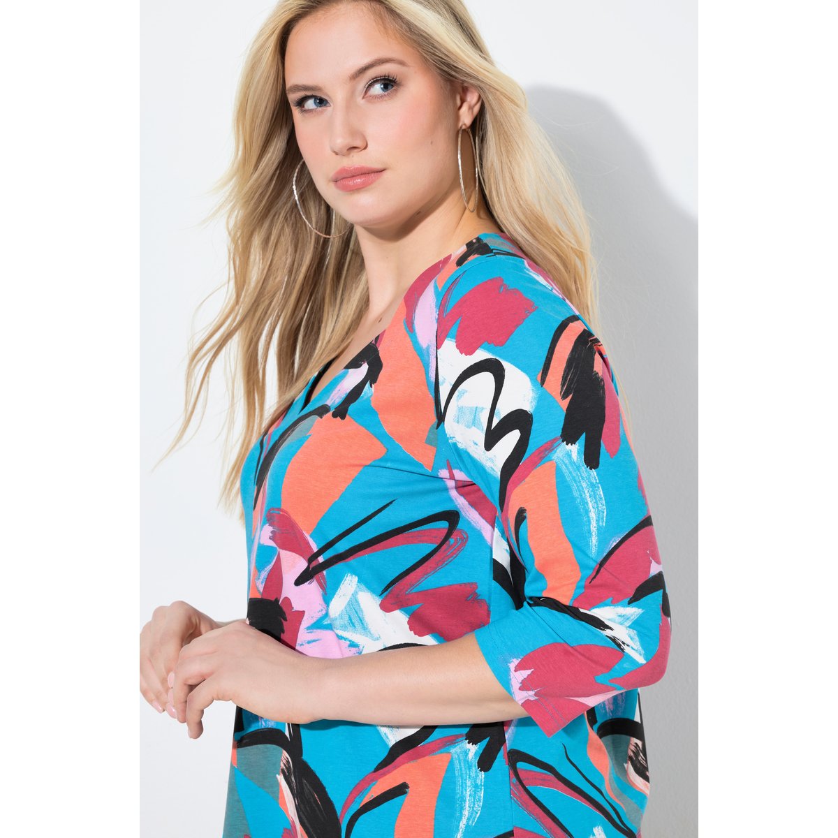 T-shirt imprimé abstrait aqua turquoise, ULLA POPKEN