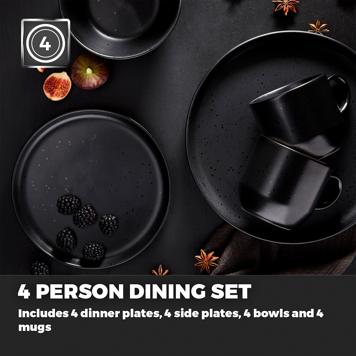 16-Piece Luna Dinner Set black, BARBARY & OAK