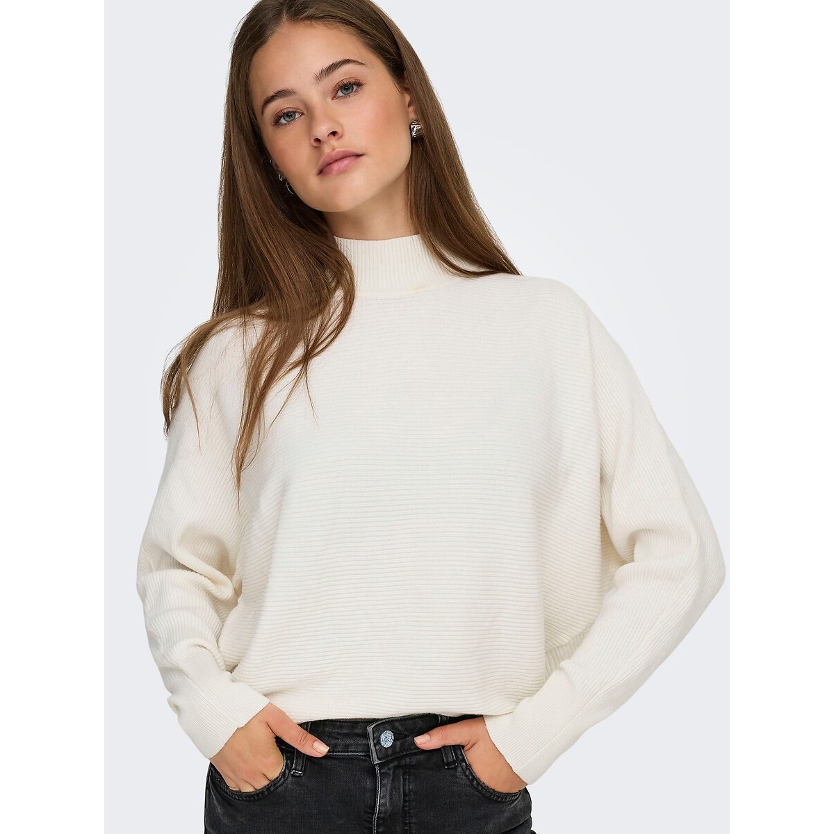 Jersey de manga larga con cuello vuelto blanco, JDY