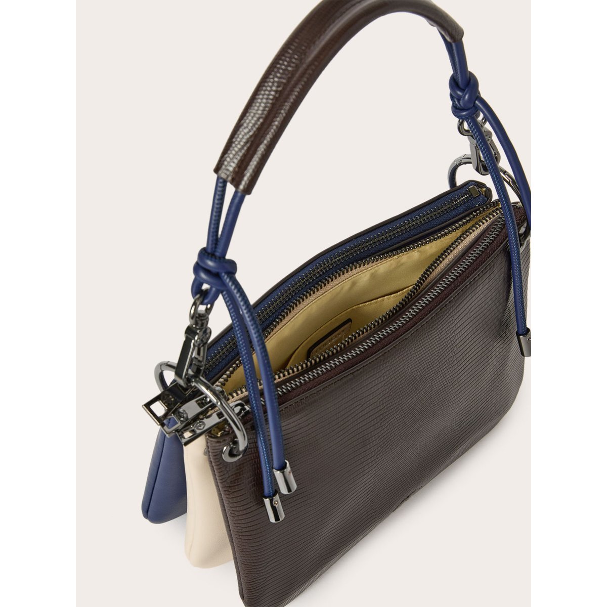 Sac jumelles en tissu enduit effet python marron, MOTIVI