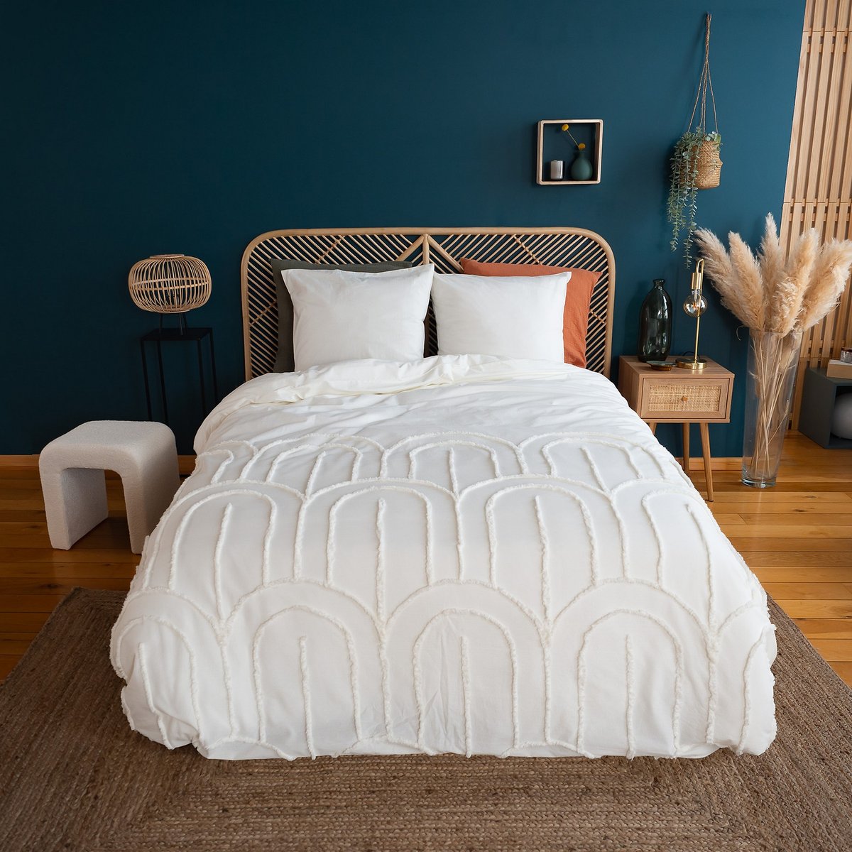 Parure de lit - housse de couette avec taies en coton blanc, EDEN