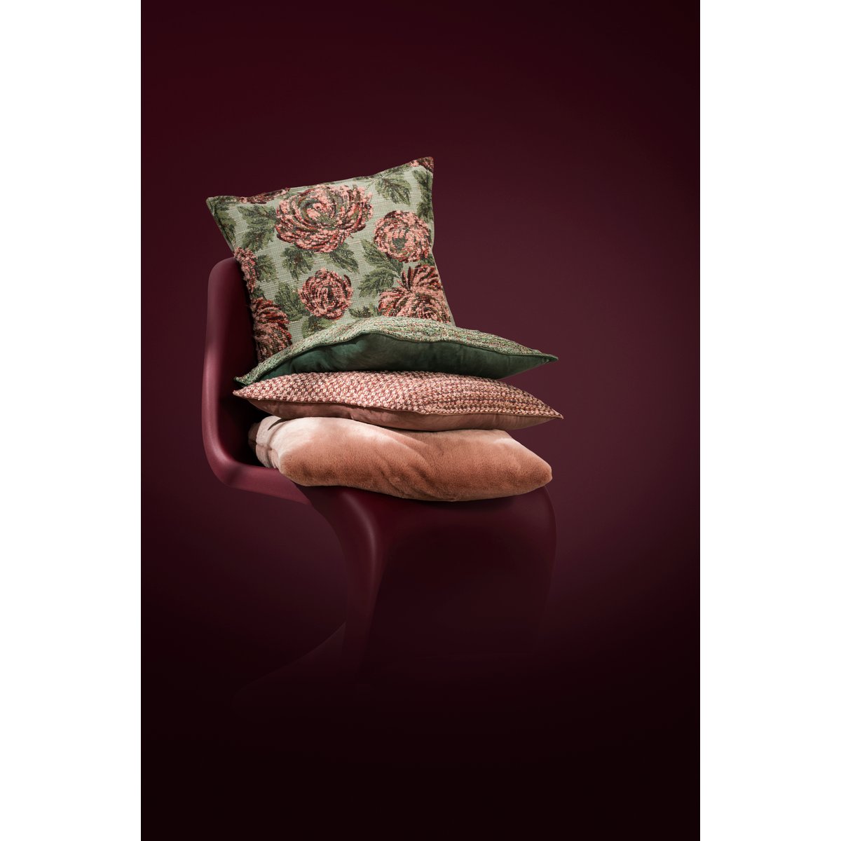 Housse de coussin jacquard floral ROSA vert et rose, MAGMA HEIMTEX