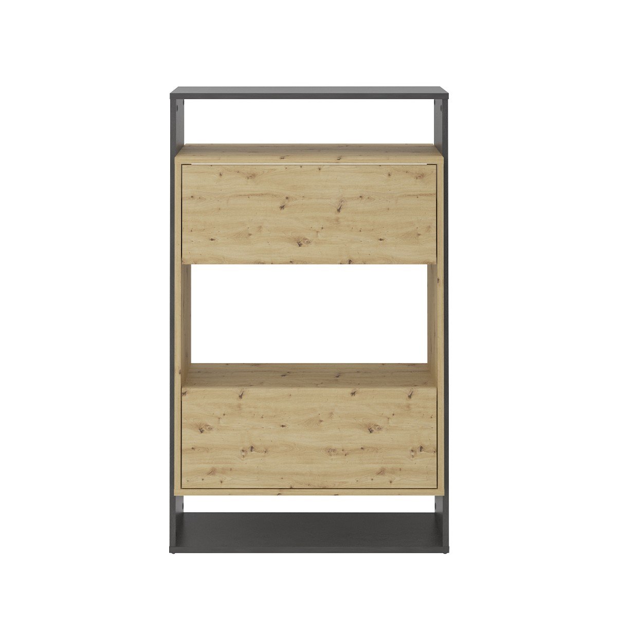 Meuble à chaussures 2 tiroirs décor chêne et gris foncé Verona 2- L68,5 cm bois clair, CALICOSY