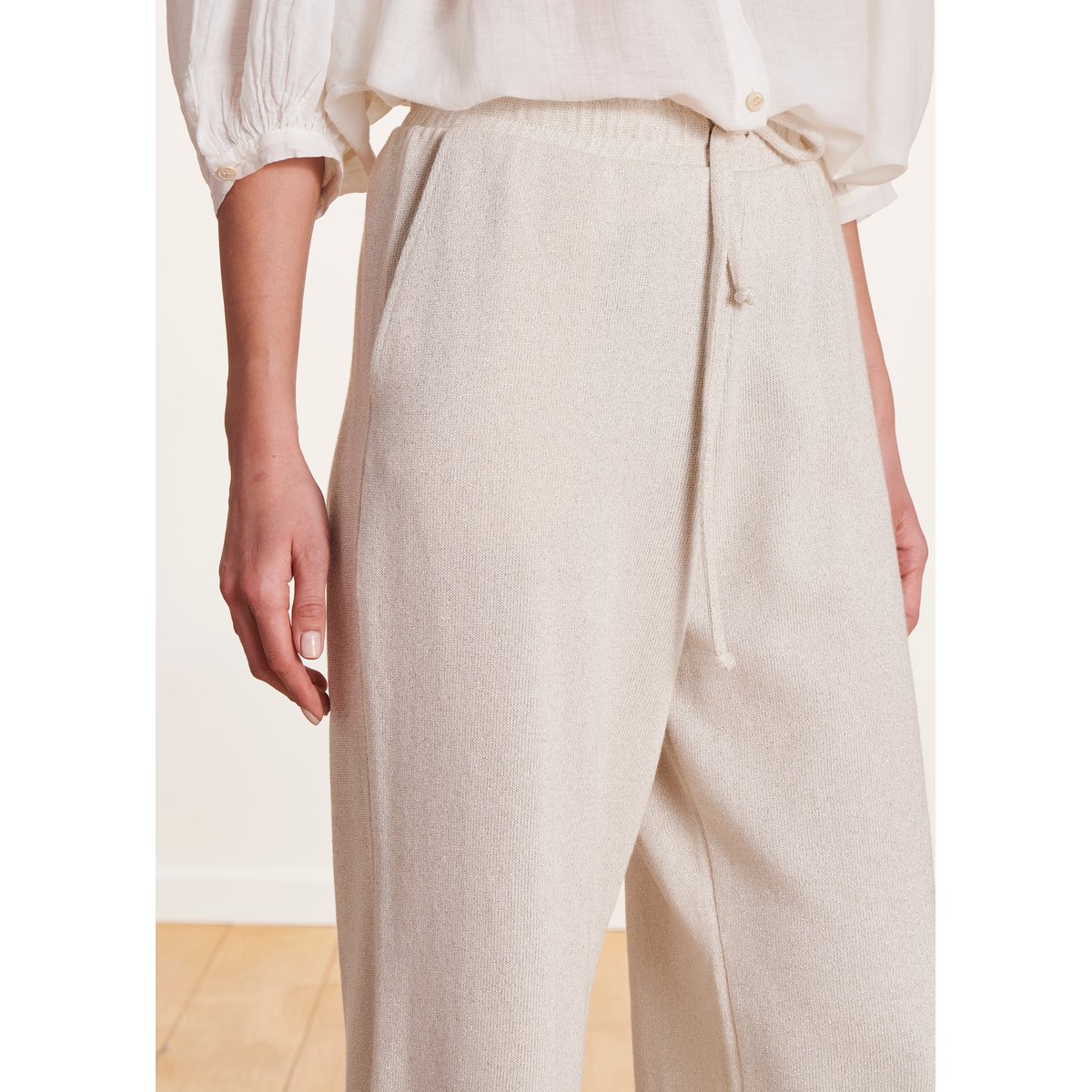 Pantalon large en maille à taille élastiquée ecru, LA FEE MARABOUTEE
