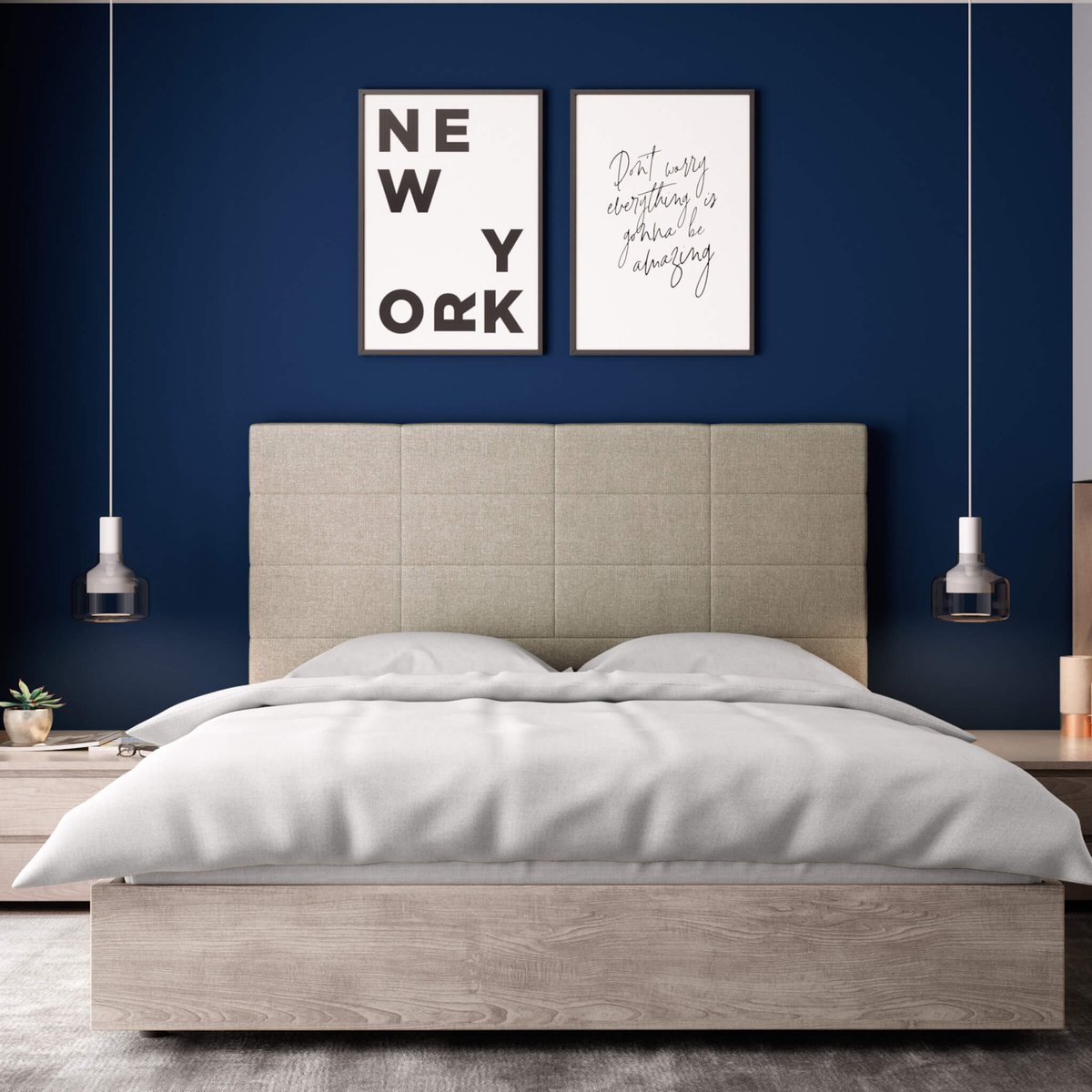 Tête de lit déco aspect quadrillé beige, TERRE DE NUIT