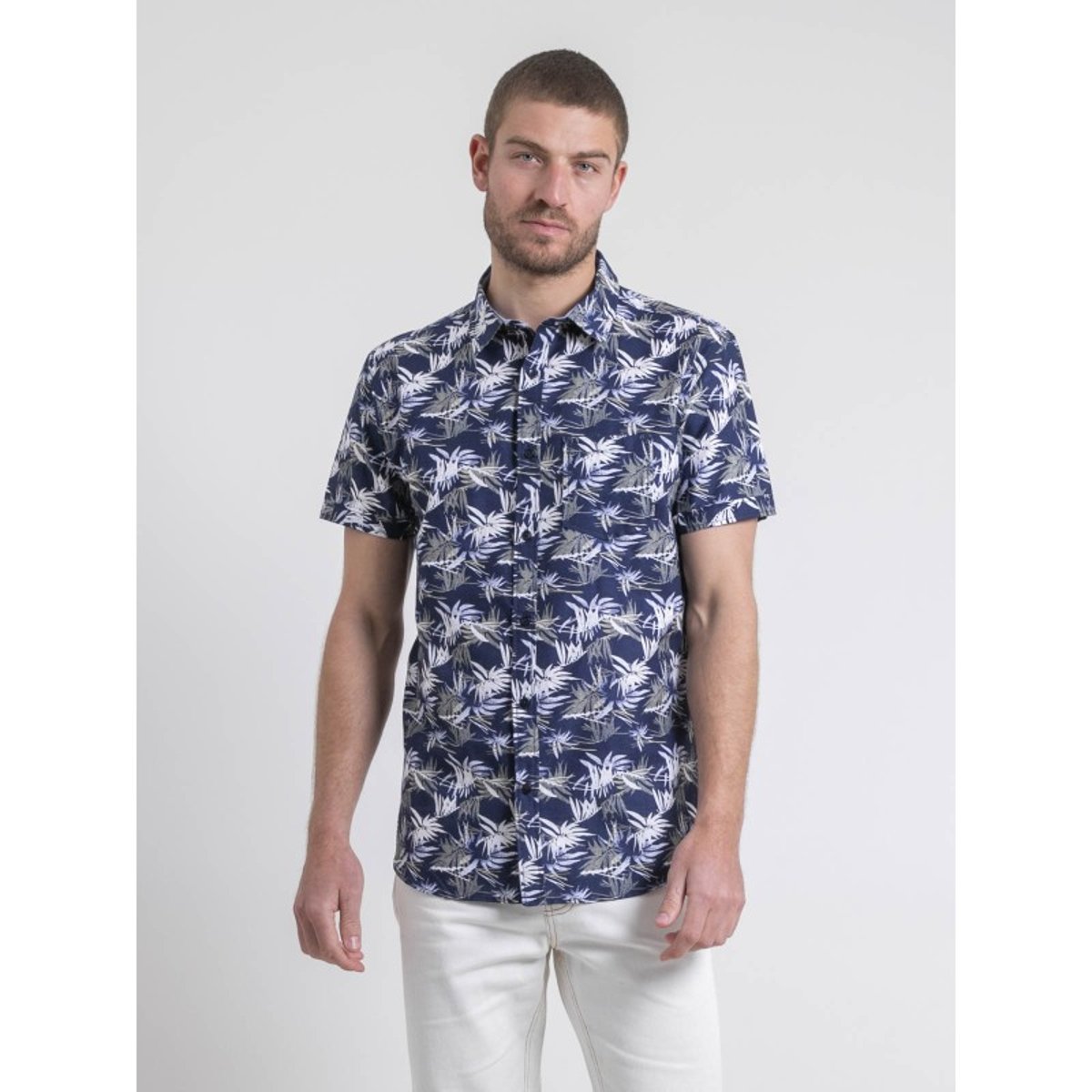 Chemise Manches Courtes Pur Coton Motifs Durudolf bleu marine, RITCHIE