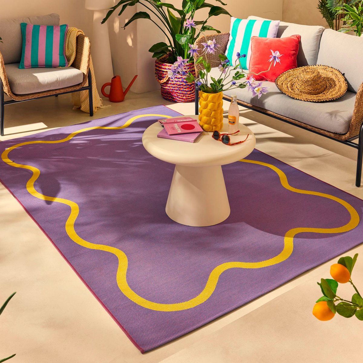 Tapis extérieur motif wavy POSITANO violet, NAZAR RUGS