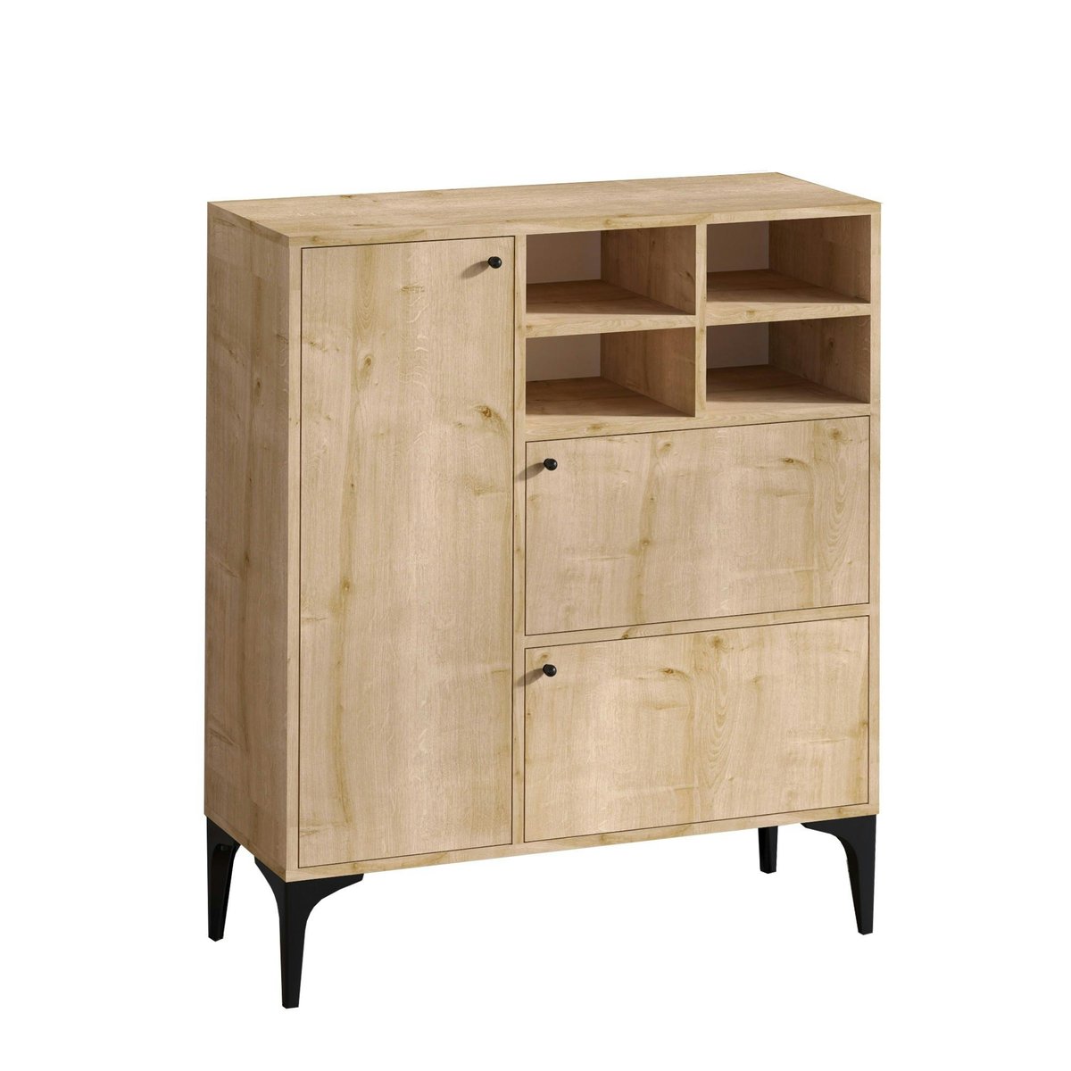 Buffet haut moderne effet chêne - 4 niches JENA bois naturel, PIER IMPORT