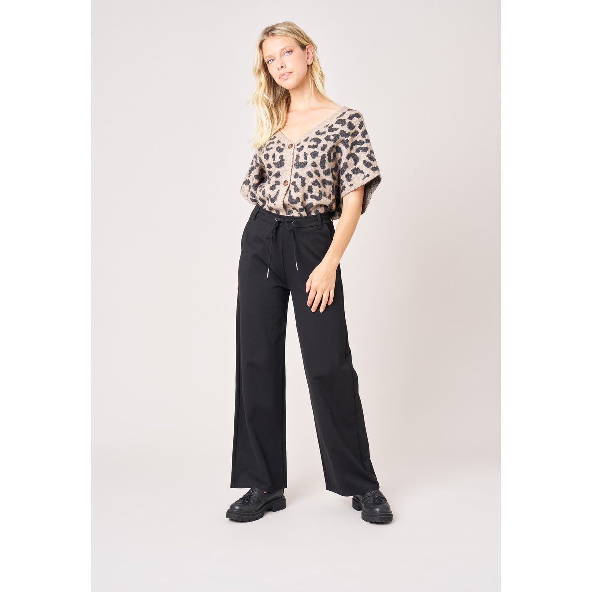 Pantalon large femme en maille interlock NOA black, DEELUXE