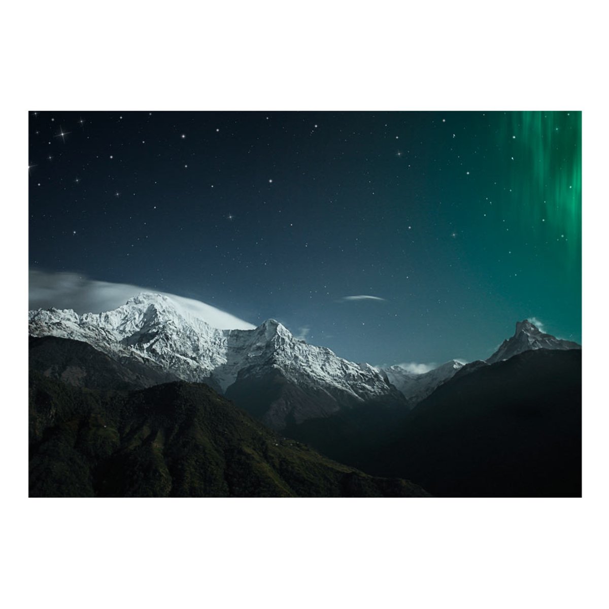 Papier peint intissé panoramique Paysage Northern lights noir, EDEN