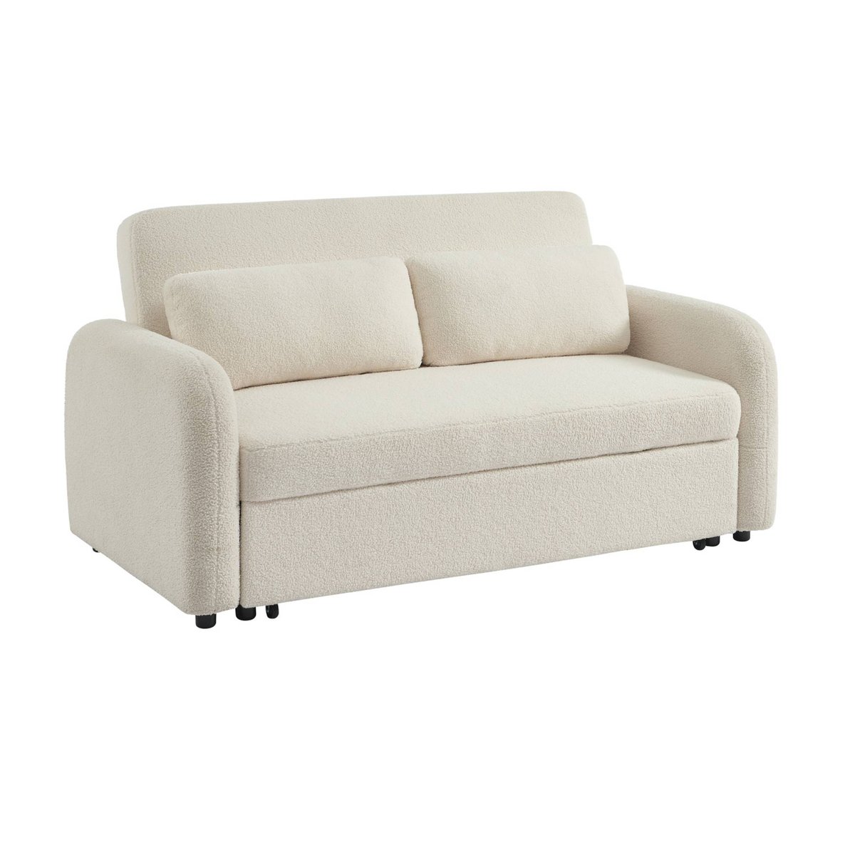 Canapé convertible arrondi 2 places bouclette LINO crème, SWEEEK