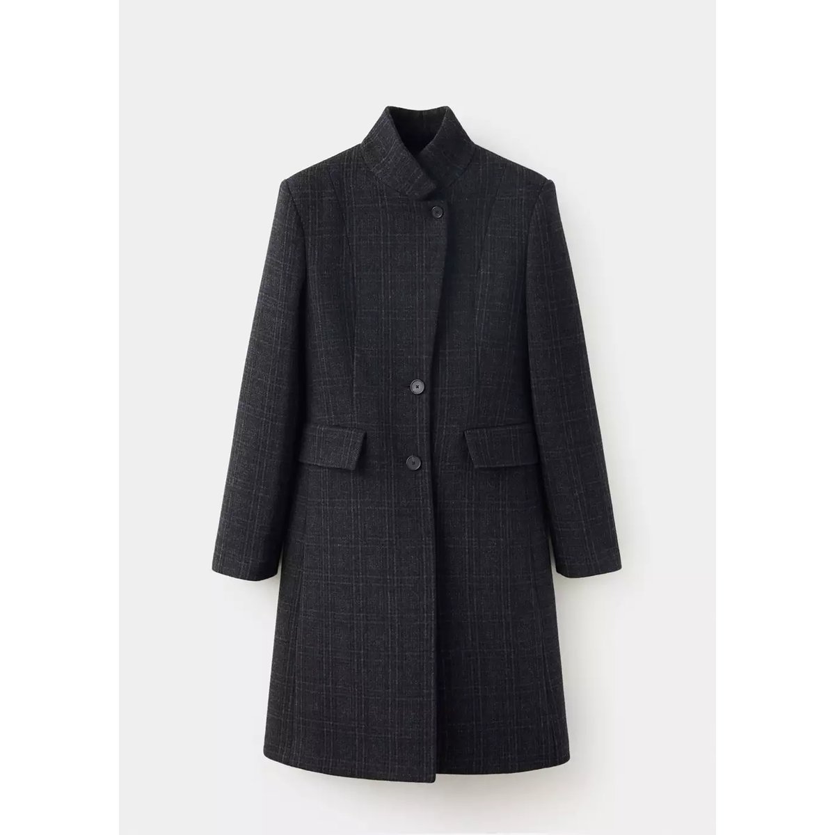 Manteau en laine Manteco à carreaux gris chiné foncé, MANGO