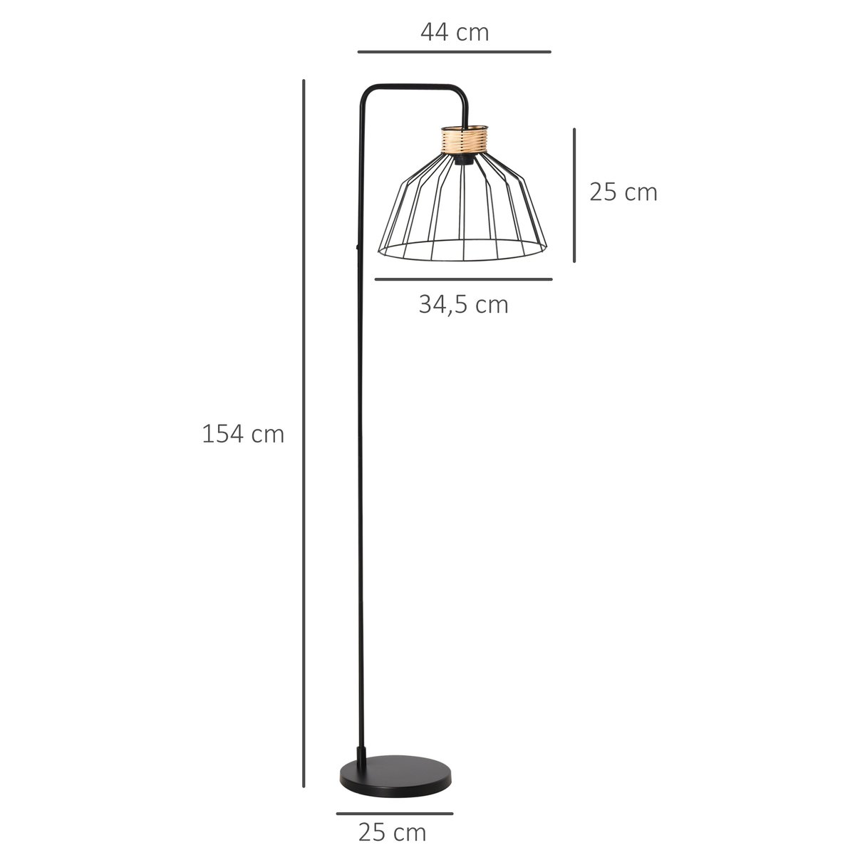 Lampadaire Métal Noir noir, HOMCOM