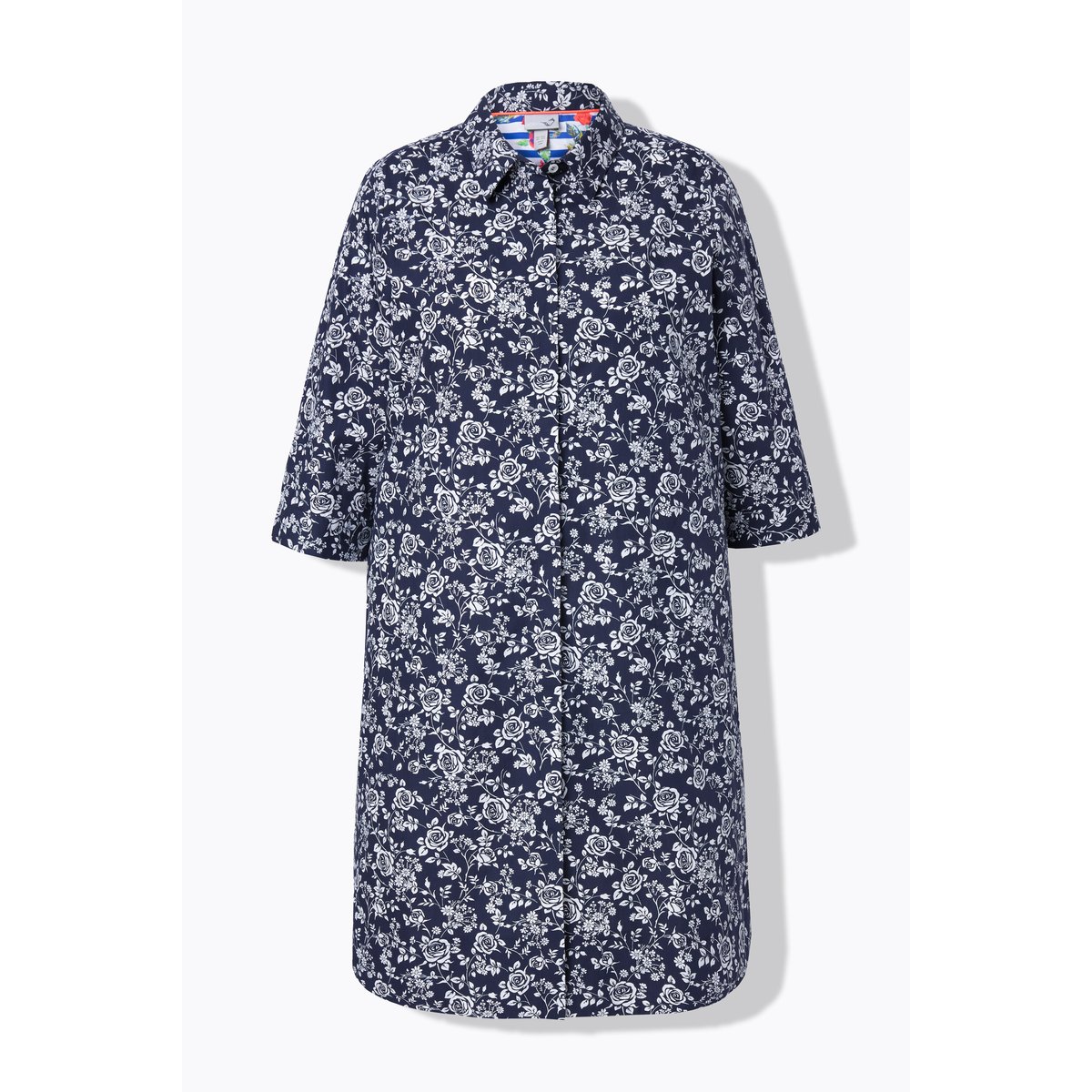 Robe chemisier. Col chemise et manches 3/4. bleu royal, ULLA POPKEN