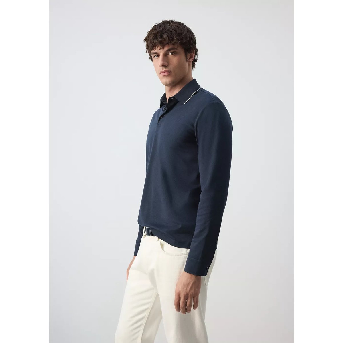 Pull polo 100 % coton détail contrasté bleu marine, MANGO MAN