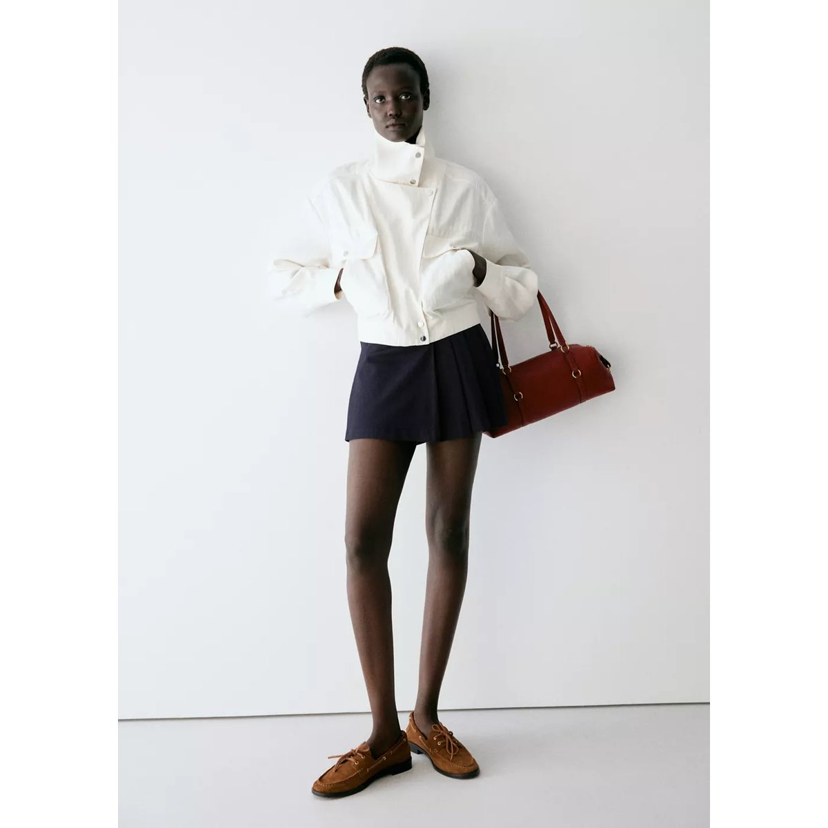 Jupe short fines rayures bleu marine, MANGO