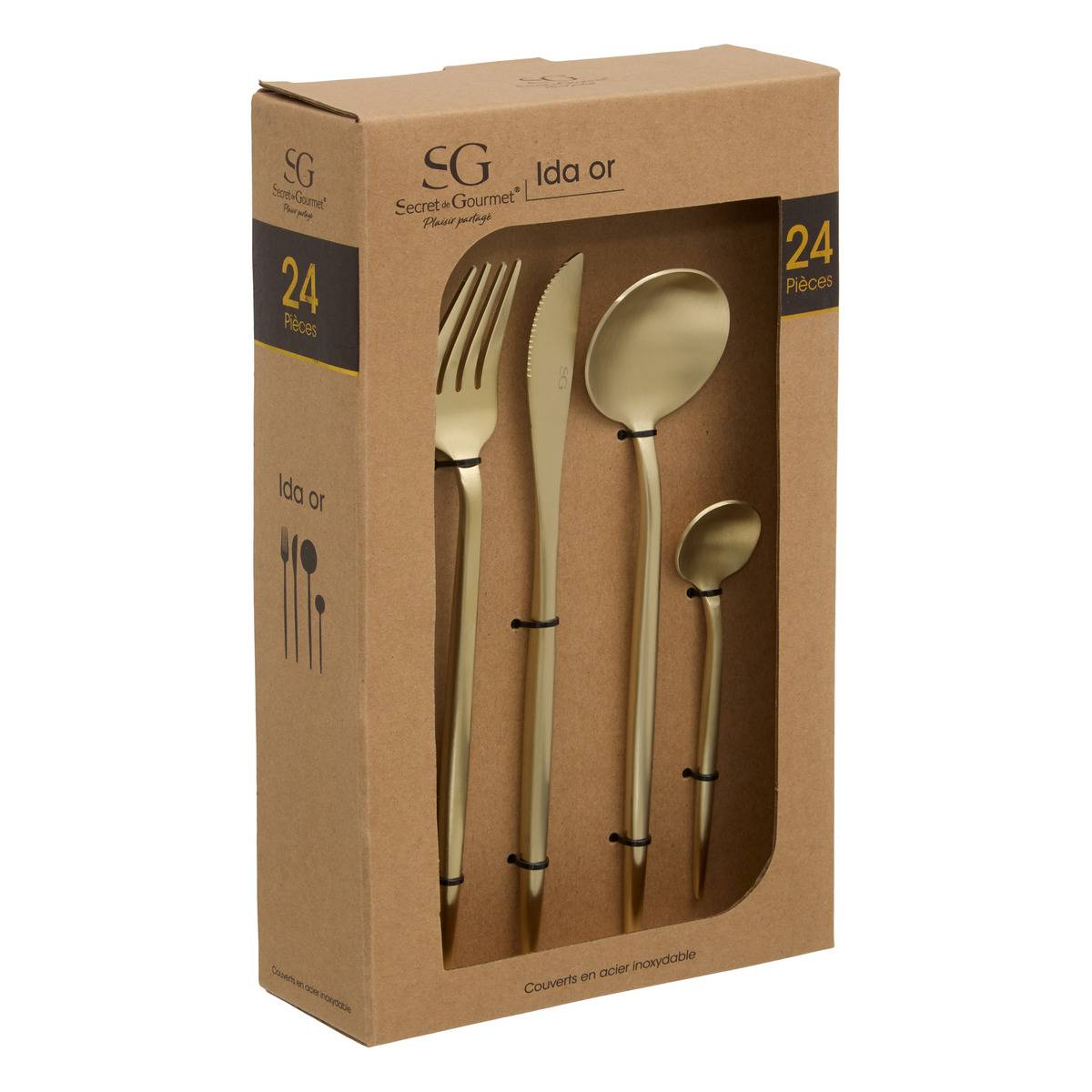 Ménagère 24 pièces en acier inoxydable doré IDA doré, SECRET DE GOURMET