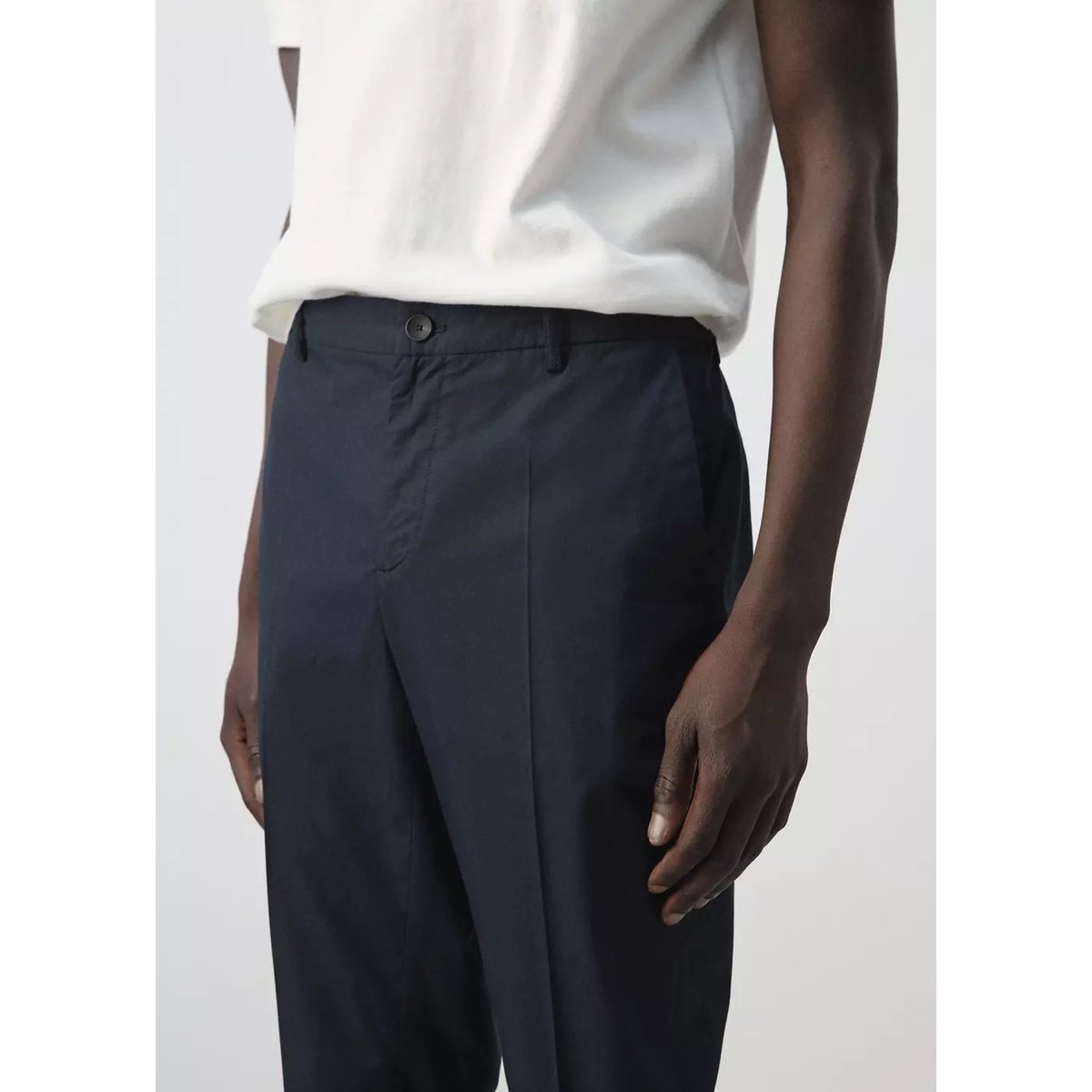 Pantalon slim fit cropped coton mélangé bleu marine, MANGO MAN