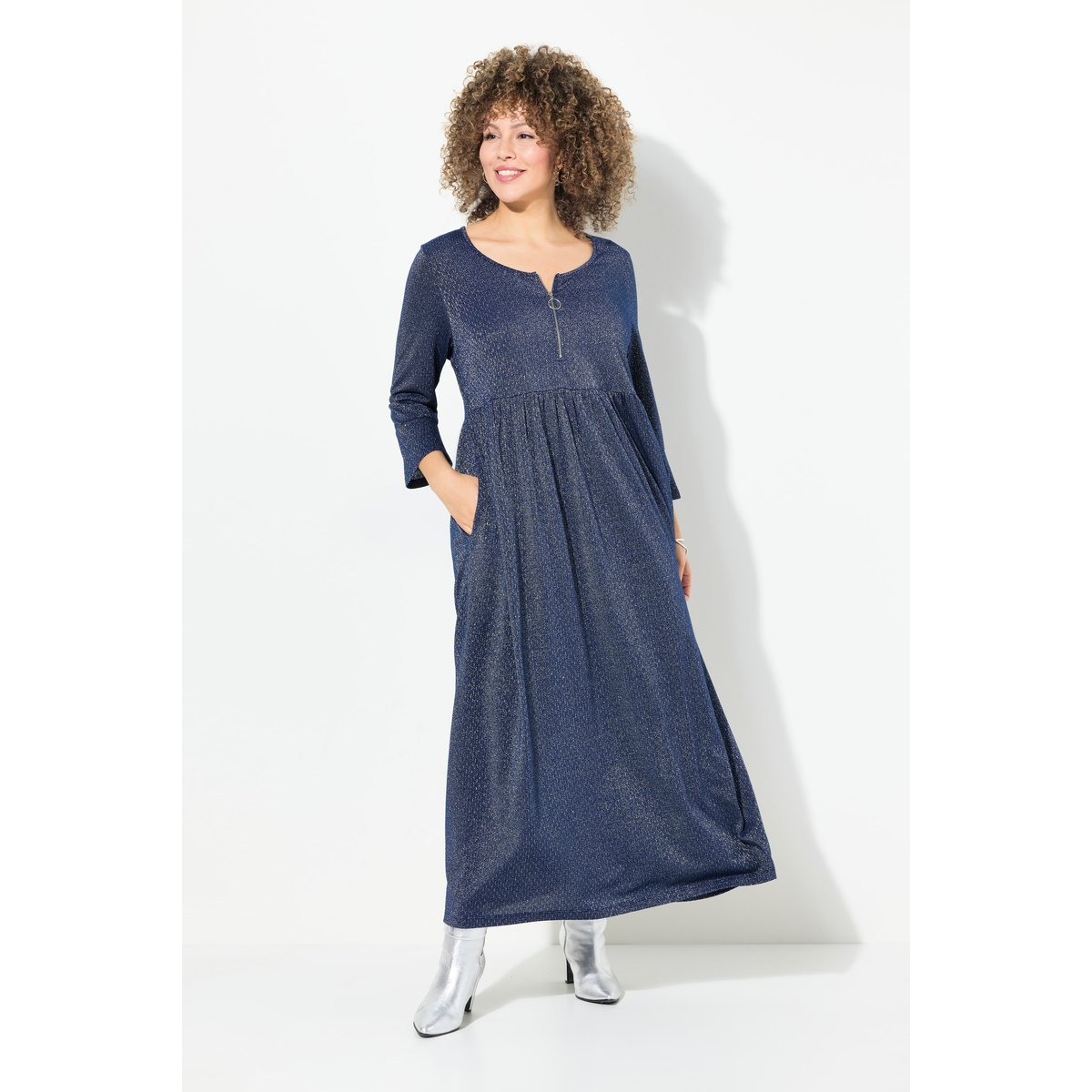 Robe midi en jersey à paillettes bleu encre, ULLA POPKEN