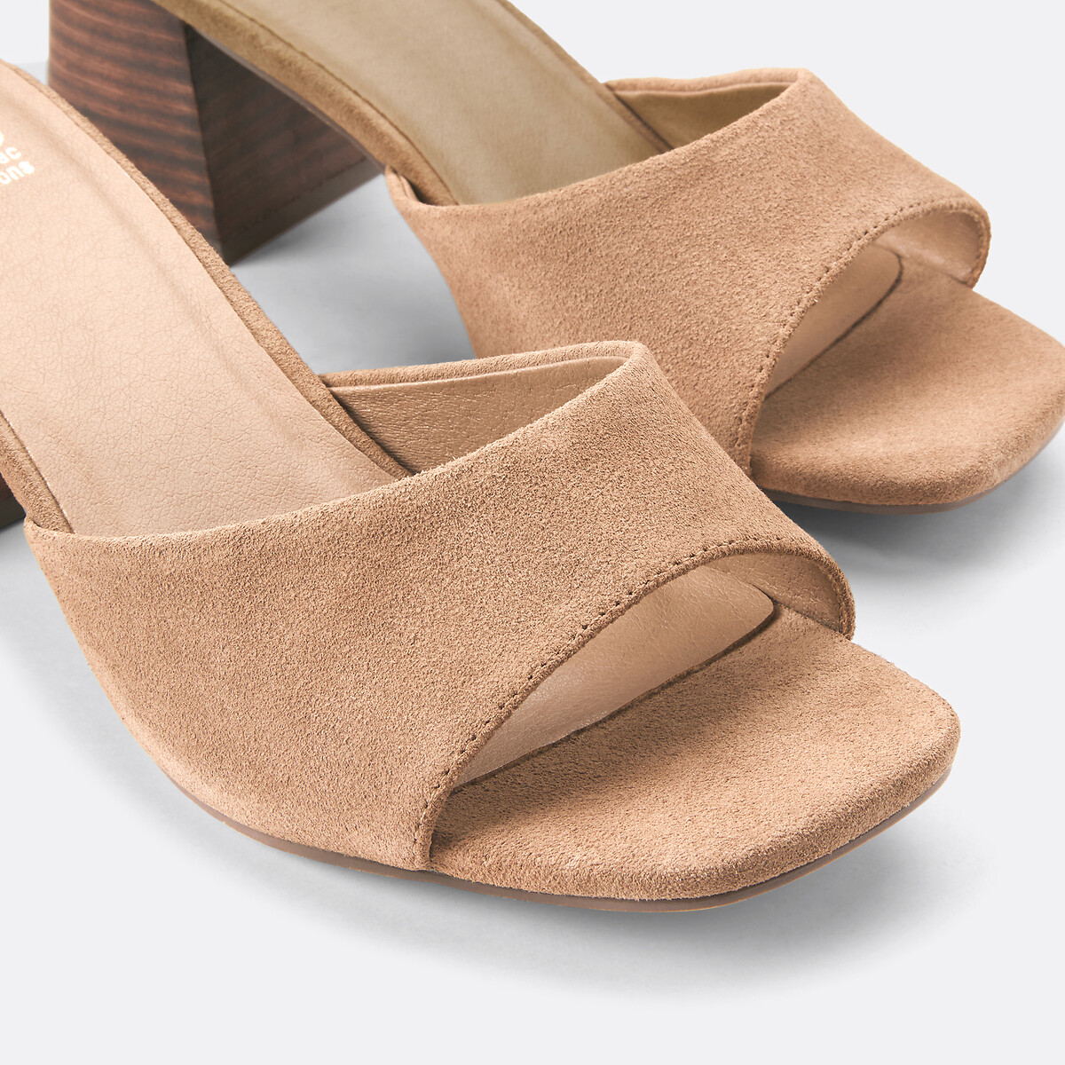 Mules à talons large en cuir taupe, LA REDOUTE COLLECTIONS