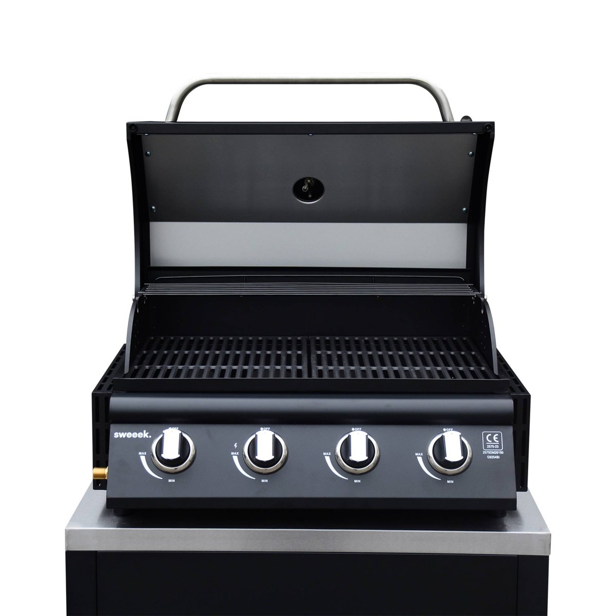 Cuisine d'extérieure 7 modules avec barbecue gaz 4 brûleurs sur pieds, thermomètre GRIMAUD BARBECUE GAZ + 7 MODULES noir, SWEEEK