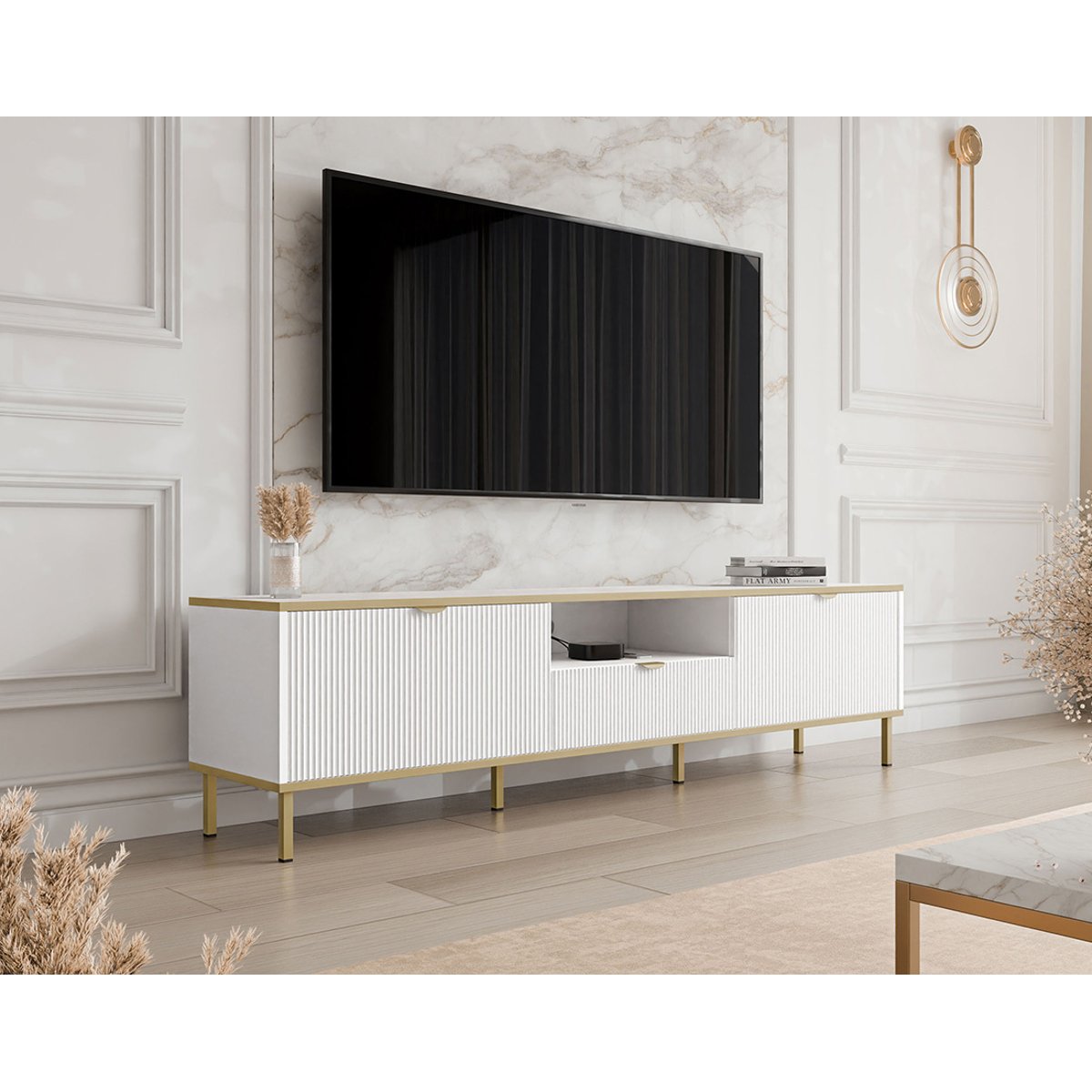 Meuble TV - HOPE blanc / doré, BEST MOBILIER