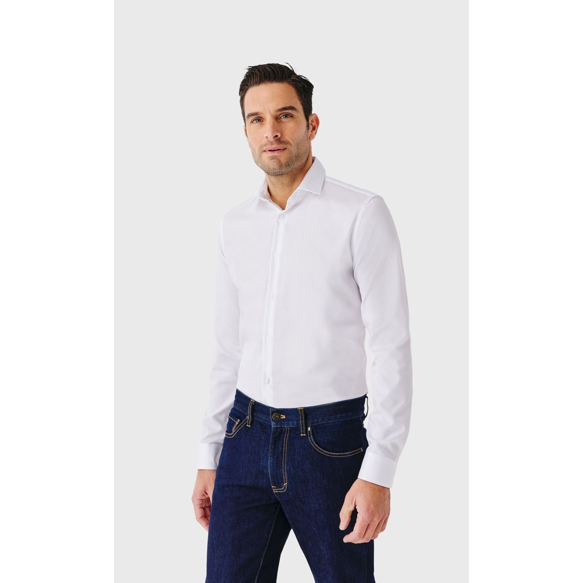 Chemise Slim fit sans repassage en twill de coton blanc, ACROSS